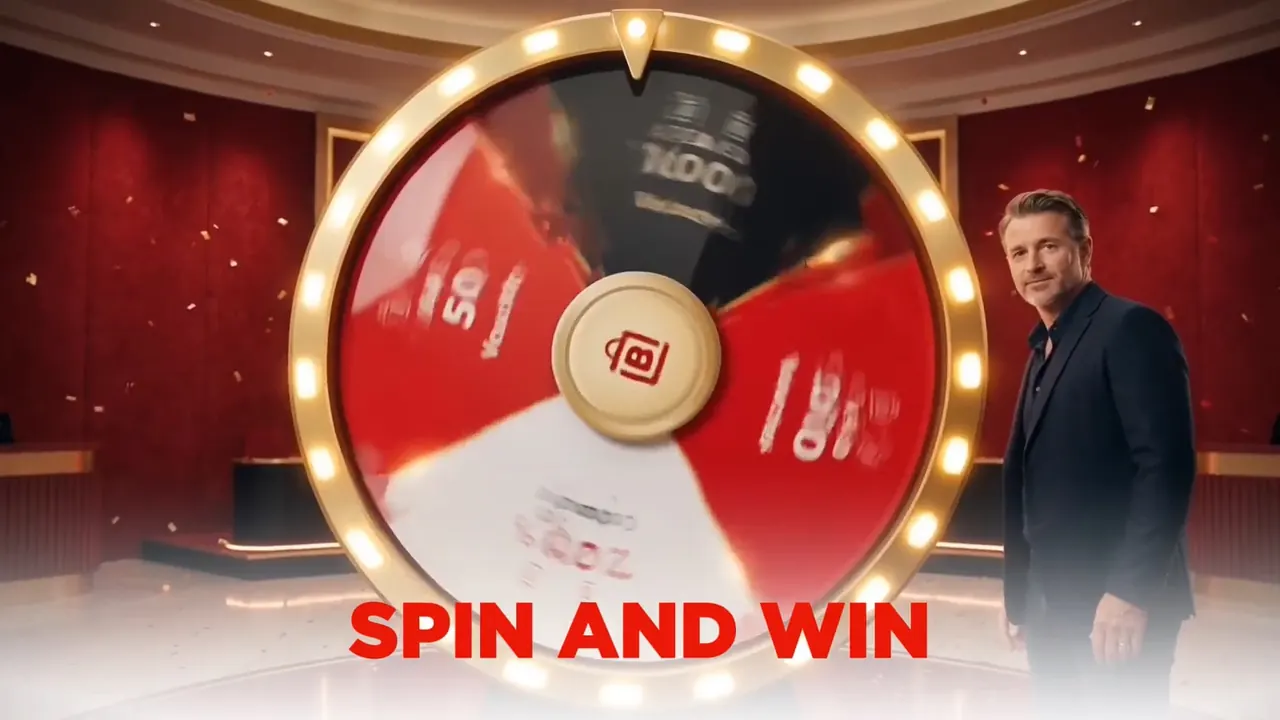 The prize wheel spinning, with Spin and Win