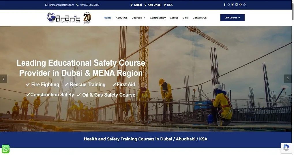 A screenshot of the Arbrit Safety website.