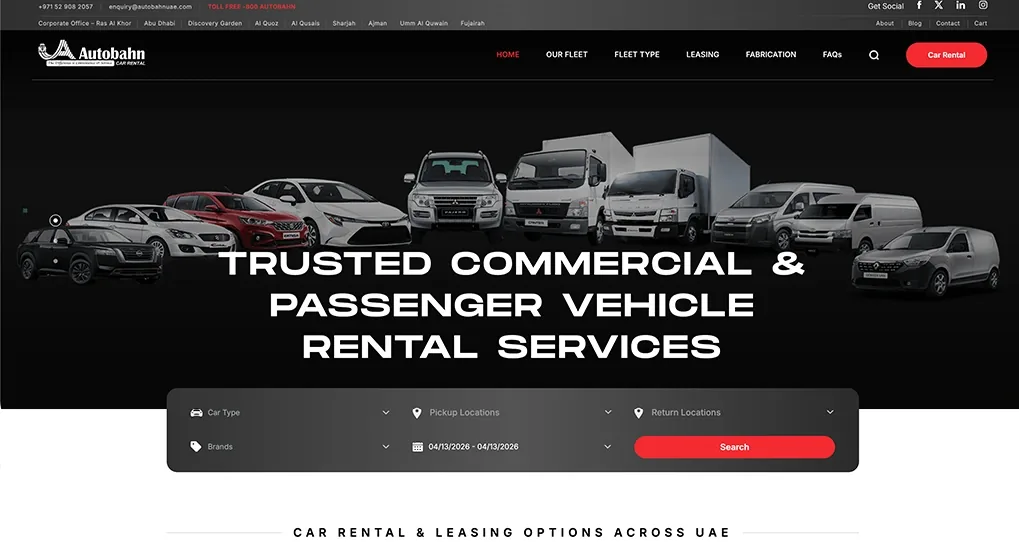 A screenshot of the Autobahn Car Rental website.