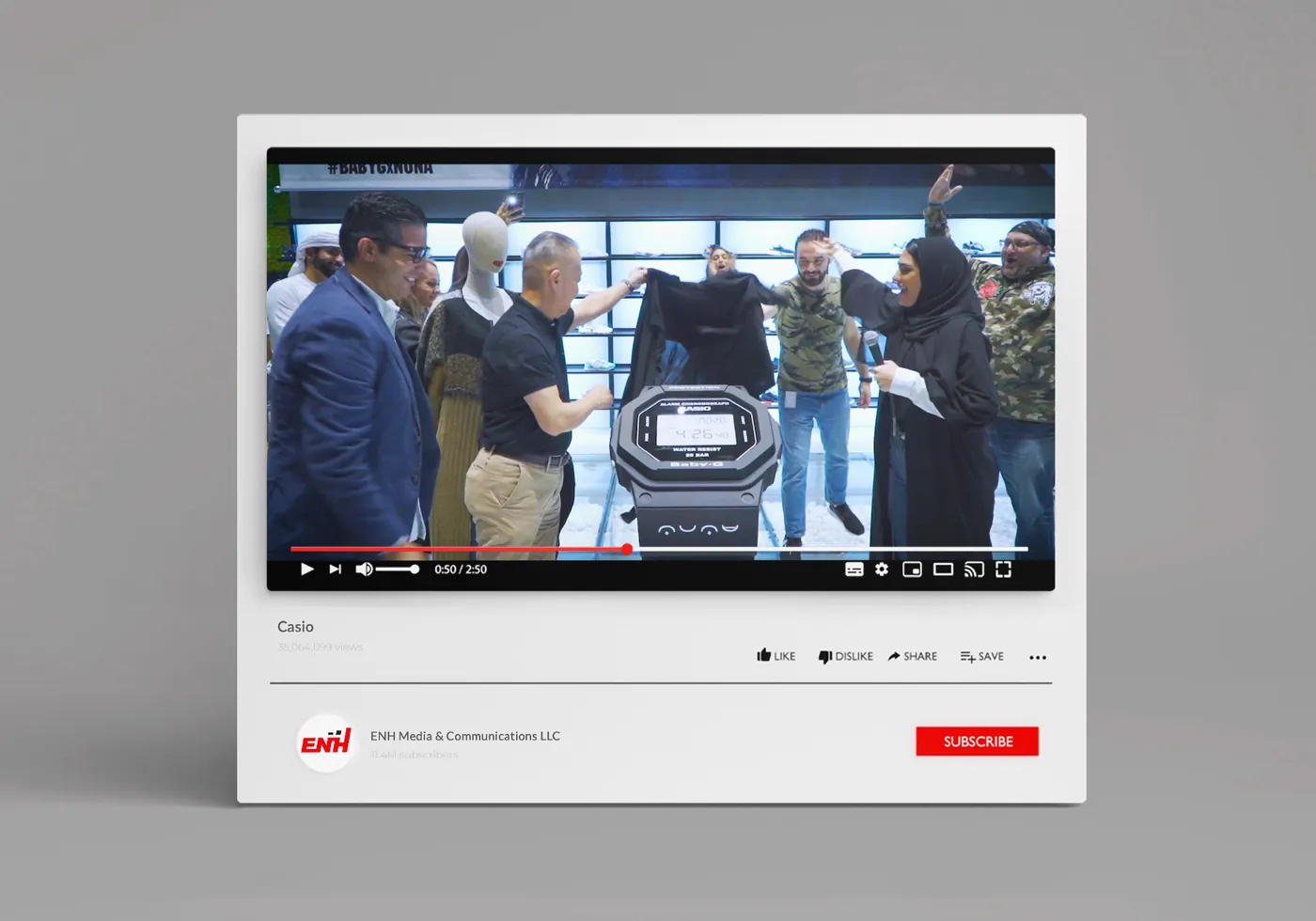 The card published for Product Launch Video For Casio on the ENH portfolio.